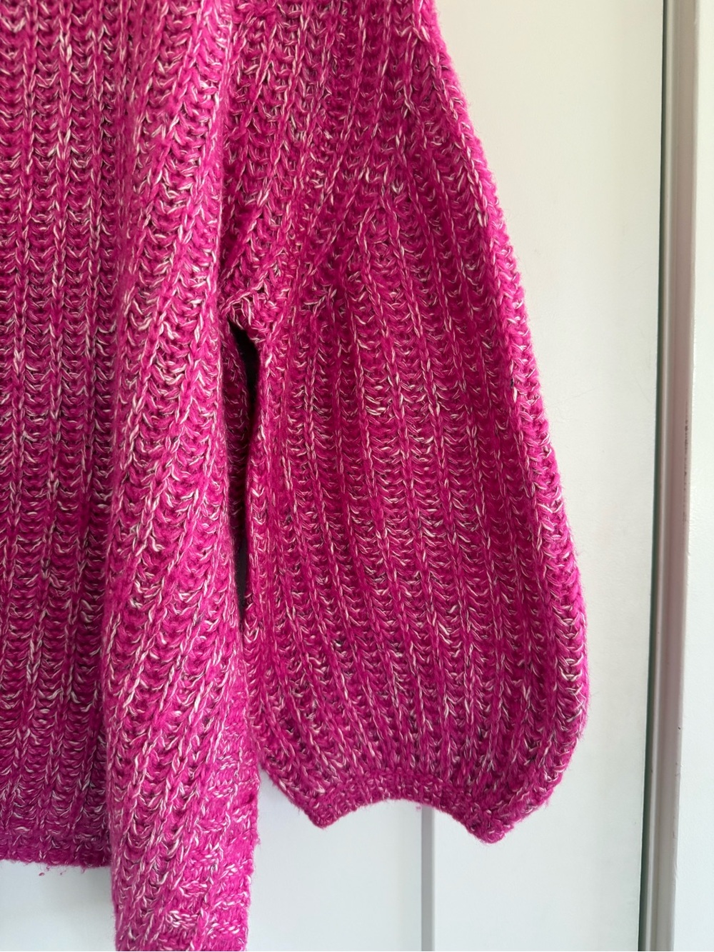 Pilcro Hot Pink Chunky Ribbed Mock Neck Sweater  Large - Picture 3 of 10